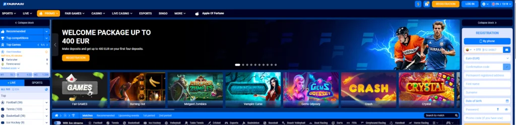 Inicio de sesión y bonificación en FairPari